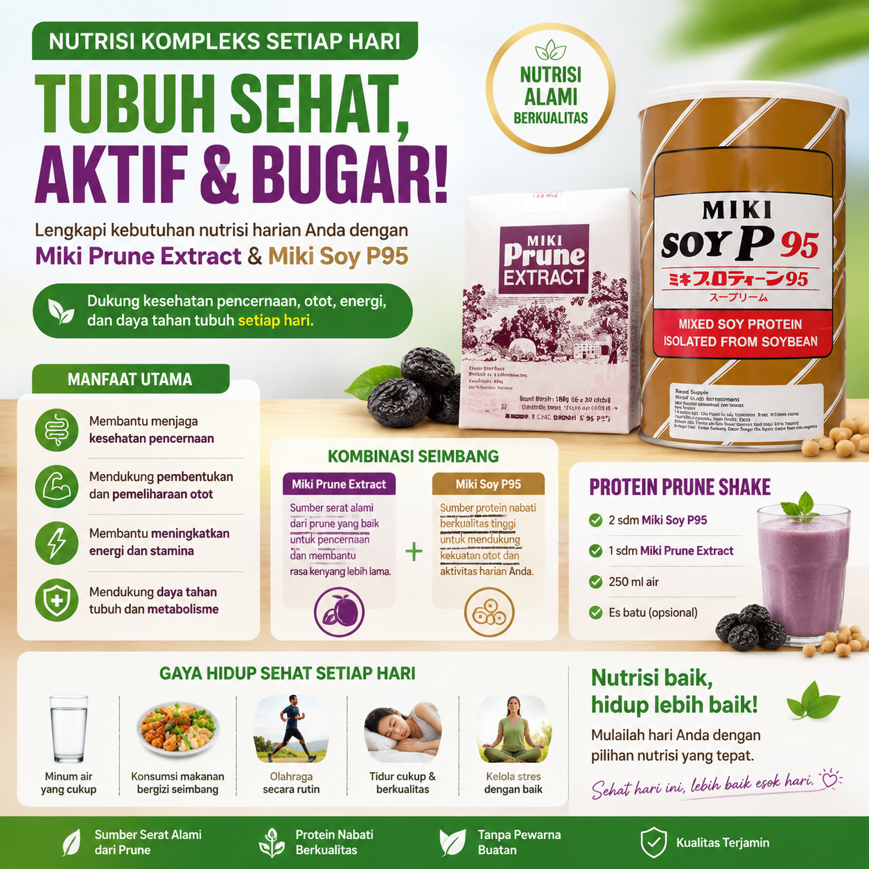 Nutrisi Kompleks untuk Menjaga Kesehatan Sehari-hari: Cara Melengkapi Asupan dengan Miki Prune Extract dan Miki Soy P95